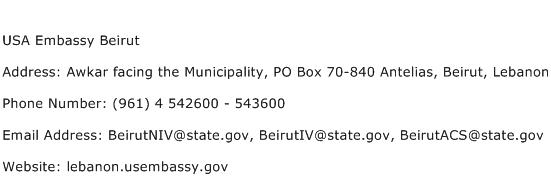 USA Embassy Beirut Address Contact Number