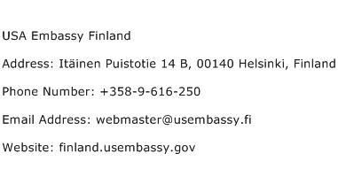 USA Embassy Finland Address Contact Number