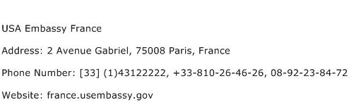 USA Embassy France Address Contact Number