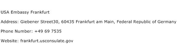 USA Embassy Frankfurt Address Contact Number