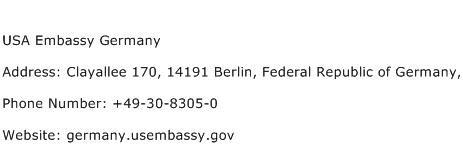USA Embassy Germany Address Contact Number