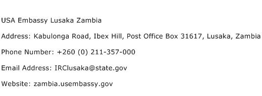 USA Embassy Lusaka Zambia Address Contact Number