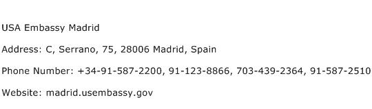 USA Embassy Madrid Address Contact Number