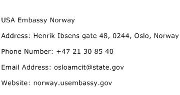 USA Embassy Norway Address Contact Number