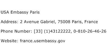 USA Embassy Paris Address Contact Number