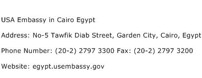 USA Embassy in Cairo Egypt Address Contact Number