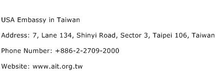 USA Embassy in Taiwan Address Contact Number