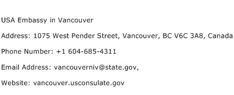 USA Embassy in Vancouver Address Contact Number