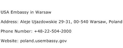 USA Embassy in Warsaw Address Contact Number