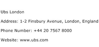 Ubs London Address Contact Number