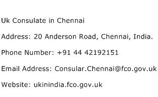 Uk Consulate in Chennai Address Contact Number
