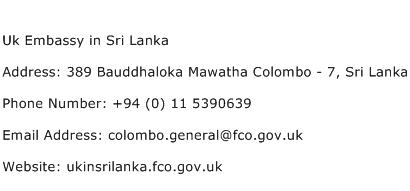 Uk Embassy in Sri Lanka Address Contact Number