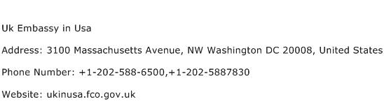 Uk Embassy in Usa Address Contact Number