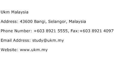 Ukm Malaysia Address Contact Number