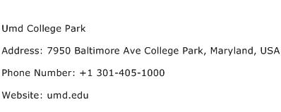 Umd College Park Address Contact Number