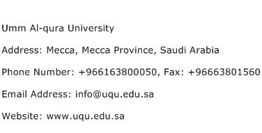 Umm Al qura University Address Contact Number
