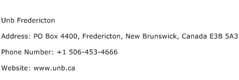 Unb Fredericton Address Contact Number