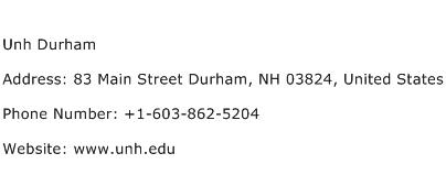 Unh Durham Address Contact Number