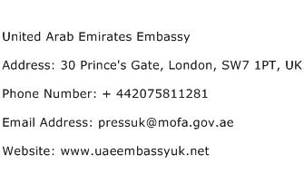 United Arab Emirates Embassy Address Contact Number