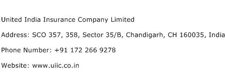 United India Insurance Company Limited Address Contact Number