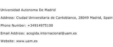 Universidad Autonoma De Madrid Address Contact Number