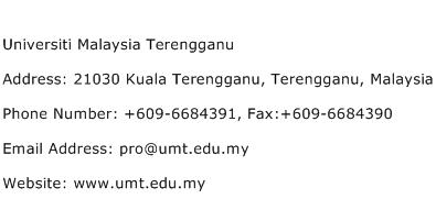 Universiti Malaysia Terengganu Address Contact Number