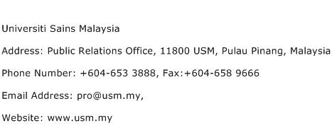 Universiti Sains Malaysia Address Contact Number