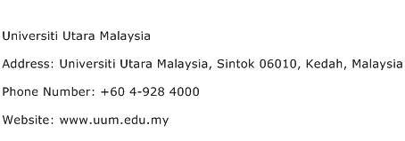 Universiti Utara Malaysia Address Contact Number