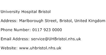 University Hospital Bristol Address Contact Number