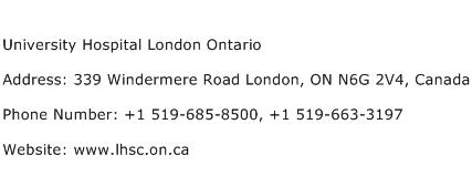 University Hospital London Ontario Address Contact Number
