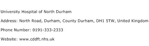 University Hospital of North Durham Address Contact Number