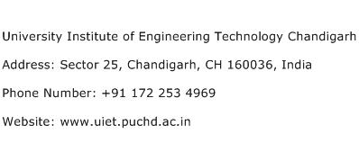University Institute of Engineering Technology Chandigarh Address Contact Number