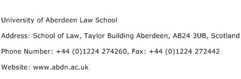 University of Aberdeen Law School Address Contact Number