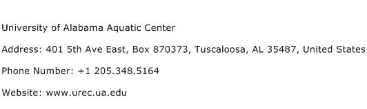 University of Alabama Aquatic Center Address Contact Number