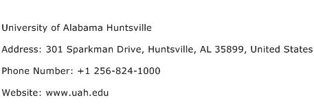 University of Alabama Huntsville Address Contact Number