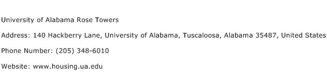 University of Alabama Rose Towers Address Contact Number