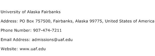 University of Alaska Fairbanks Address Contact Number