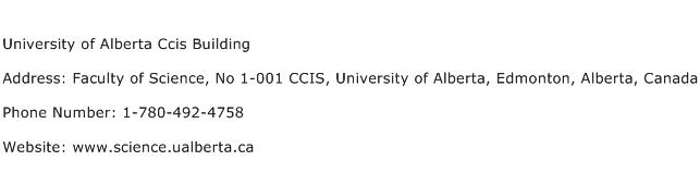 University of Alberta Ccis Building Address Contact Number