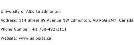 University of Alberta Edmonton Address Contact Number
