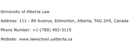 University of Alberta Law Address Contact Number
