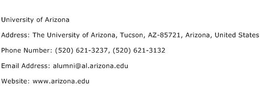 University of Arizona Address Contact Number