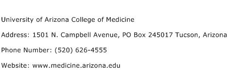 University of Arizona College of Medicine Address Contact Number