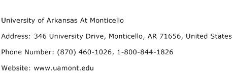 University of Arkansas At Monticello Address Contact Number