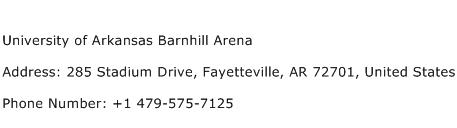 University of Arkansas Barnhill Arena Address Contact Number