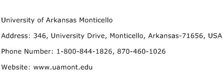 University of Arkansas Monticello Address Contact Number