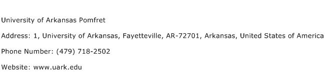 University of Arkansas Pomfret Address Contact Number