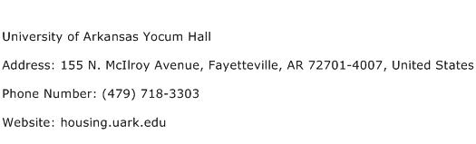 University of Arkansas Yocum Hall Address Contact Number