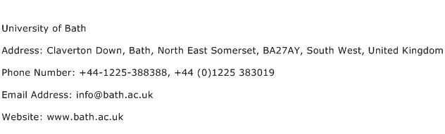 University of Bath Address Contact Number
