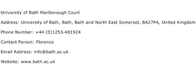 University of Bath Marlborough Court Address Contact Number