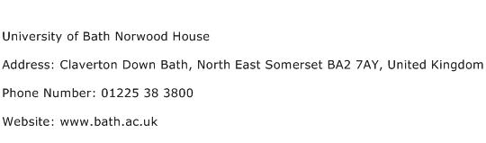University of Bath Norwood House Address Contact Number